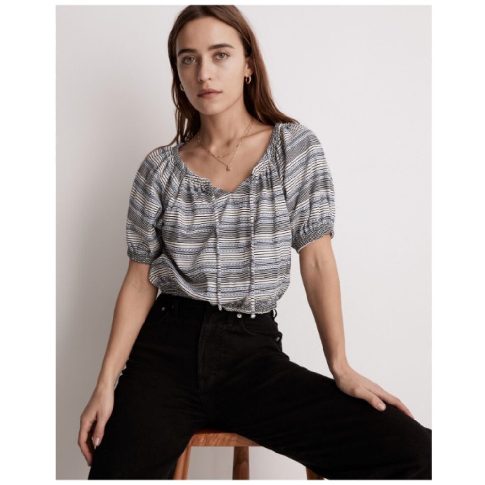 Madewell Jacquard Keyhole Crop Top in Stripe XXS NWT